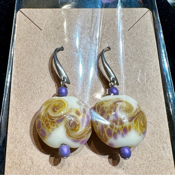 Handmade Agate Stone & Bead Drop Earrings Sterling Silver Hooks - Picture 3 of 4